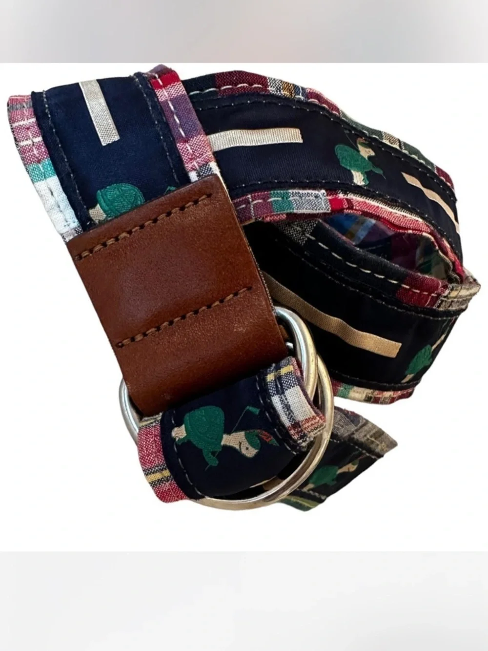 Plaid Fabric Golf Belt with Golfing Turtles